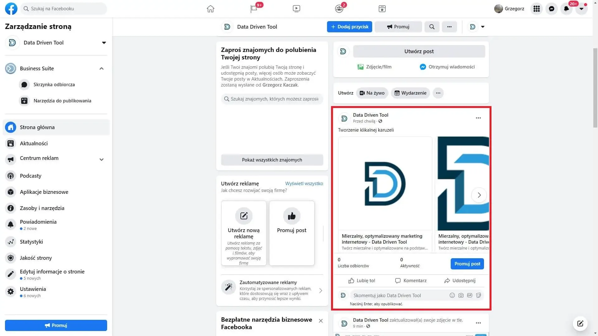 Creating a clickable Facebook carousel post: the published carousel