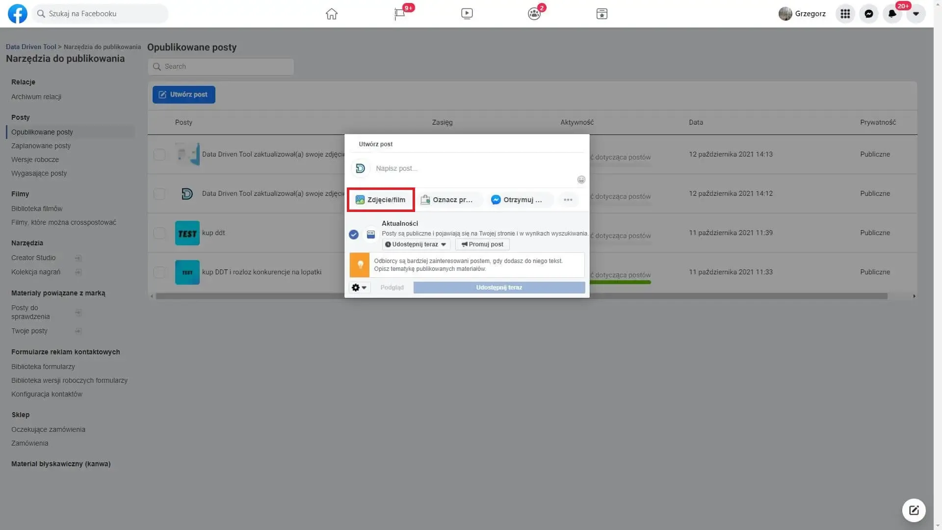 Creating a clickable Facebook carousel post: the classic composer