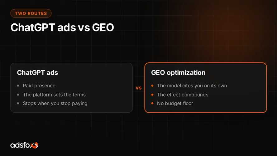 Cover for ChatGPT Ads vs. GEO: Which One Should You Start With
