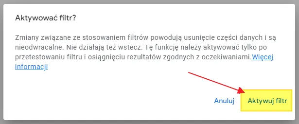 Screenshot 23: excluding internal traffic in GA4, filter confirmation