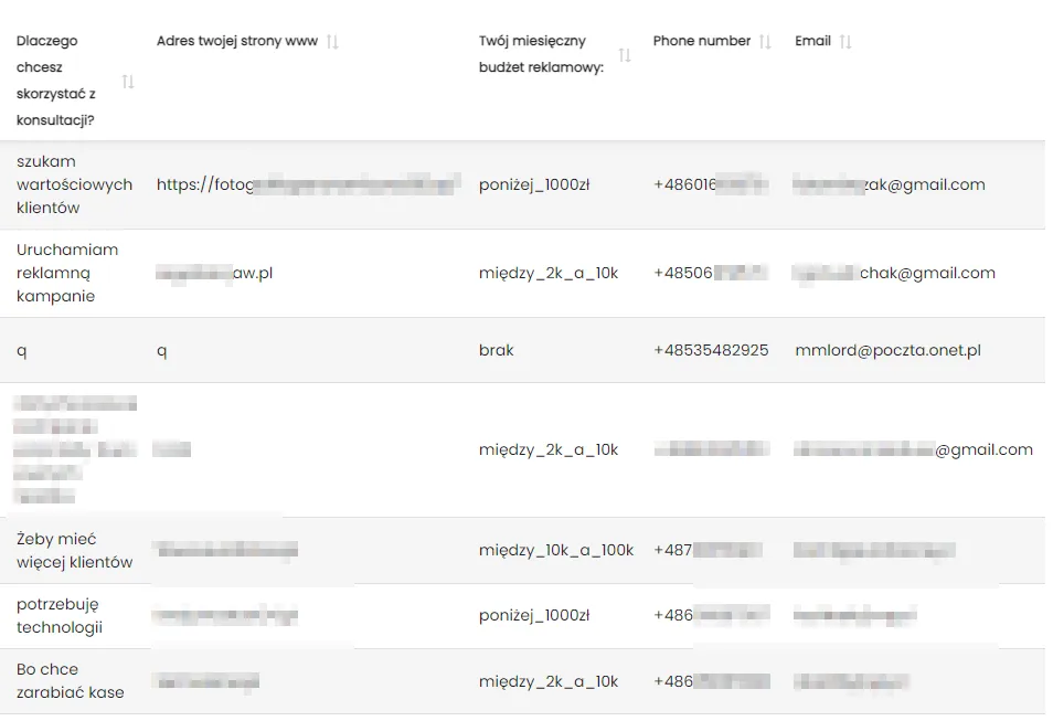 Screenshot 2: worthless leads from Facebook lead ads before Meta Conversion Leads