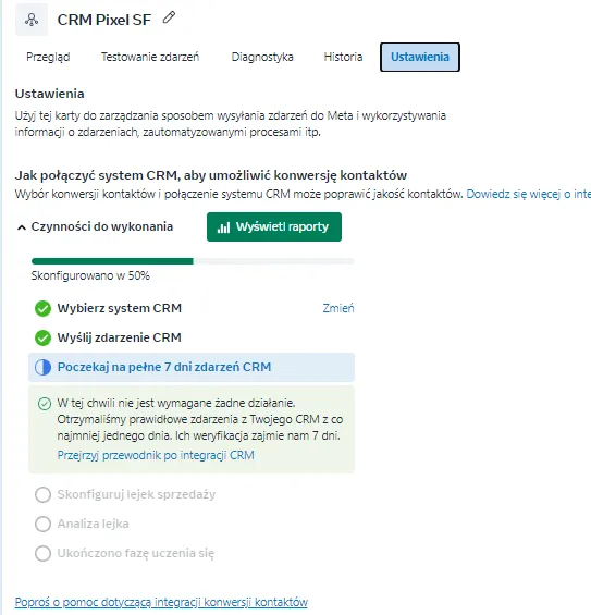 Screenshot: lead funnel configuration in Meta Events Manager for the Conversion Leads integration